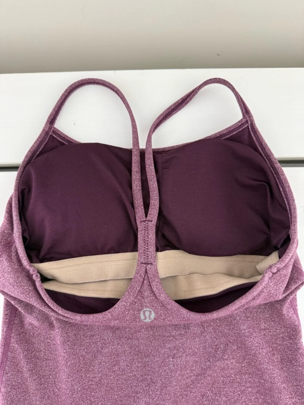 Lululemon Power Y Tank Top Heathered Purple Racerback Shelf Bra Size 4